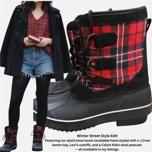 ITASCA Women's Red & Black Plaid Lace UP Duck Boots Size 8 Discontinued Colorway